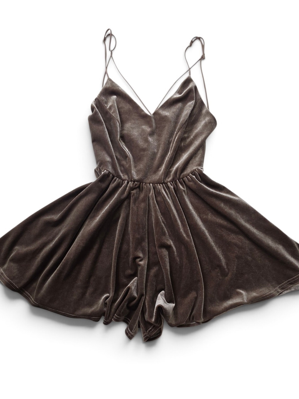 LUNIK Brown Velvet Skater Dress Corset Bodice Strappy Mini S